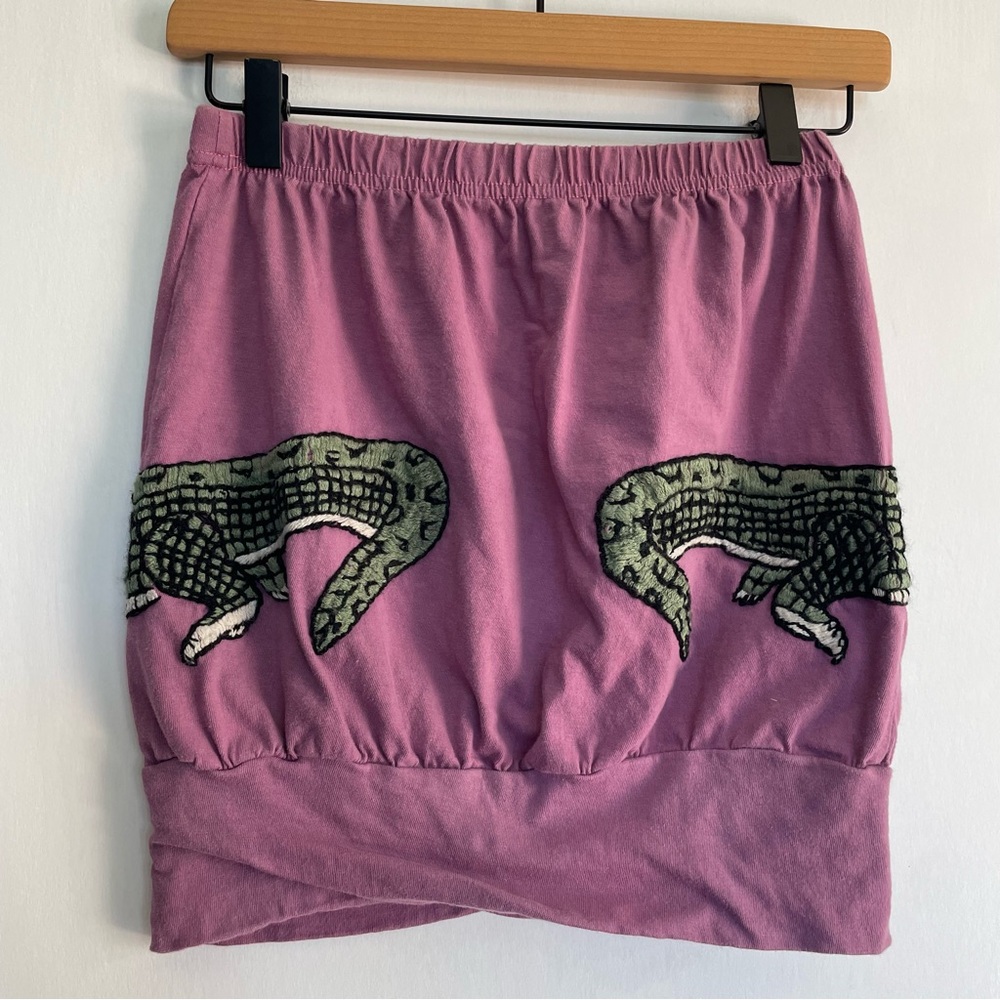 Voom by Joy Han Alligator Tube Top Vintage Croc Embroidered Purple Top Size S - Picture 2 of 9